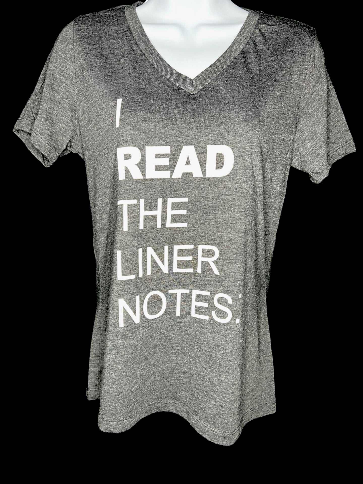 I Read The Liner Notes.® - Dark Heather Grey V-Neck T-Shirt (Women's)