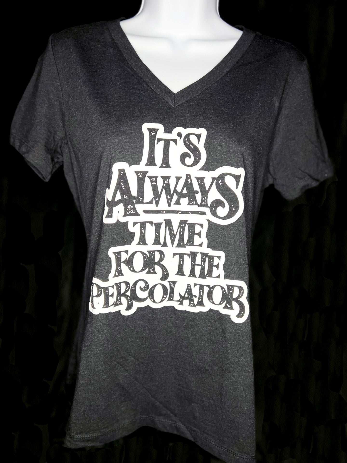 It's ALWAYS Time For The Percolator™ - Heather Black V-Neck T-Shirt (Women's)