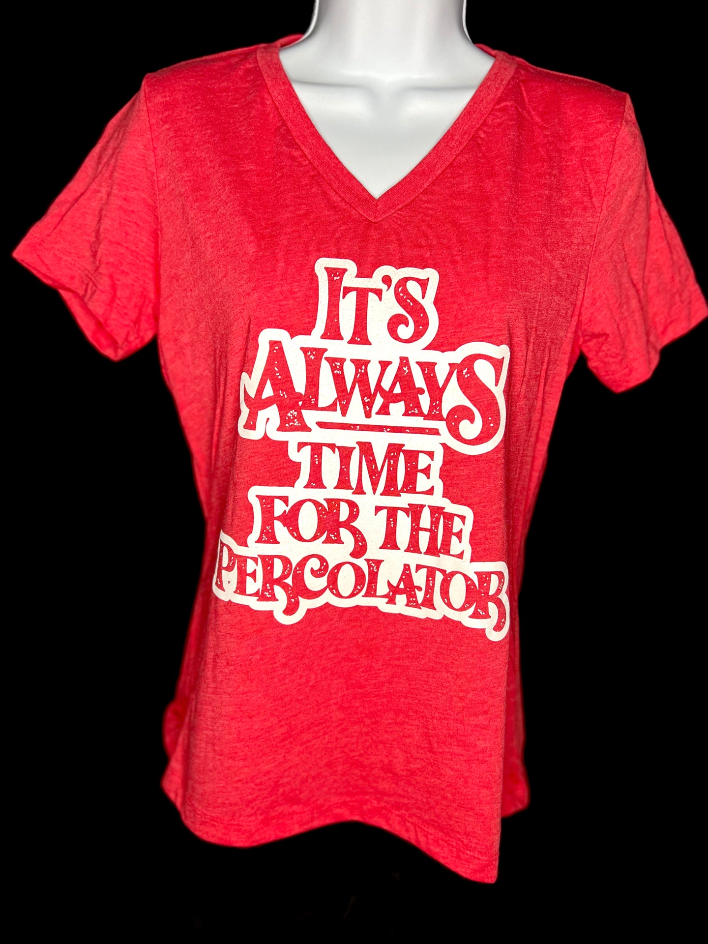 It's ALWAYS Time For The Percolator™ - Heather Red V-Neck T-Shirt (Women's)